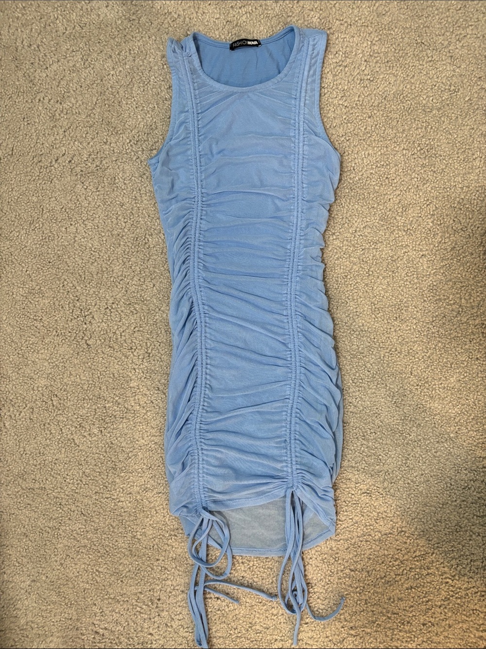 Fashion Nova Sky Blue Ruched Sleeveless Mini Dress